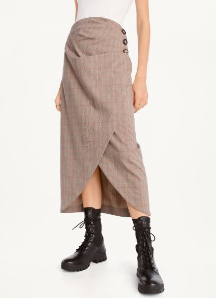 Dkny Women Brown Combo Plaid Midi Skirt Skirts & Shorts