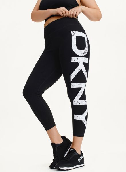 Dkny Bottoms Black/White Women Distressed Crackle Logo High Waist Legging