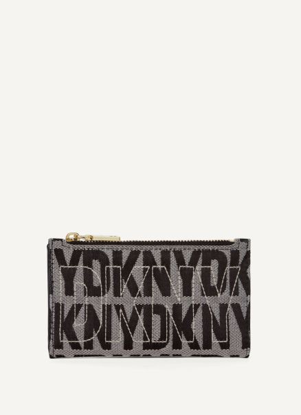 Wallets & Leather Goods Elsa Bifold Card Holder Black Logo/Black Dkny Women