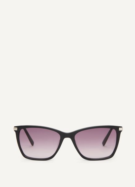Black Dkny Women Eyewear Modified Modern Rectangle Sunglasses