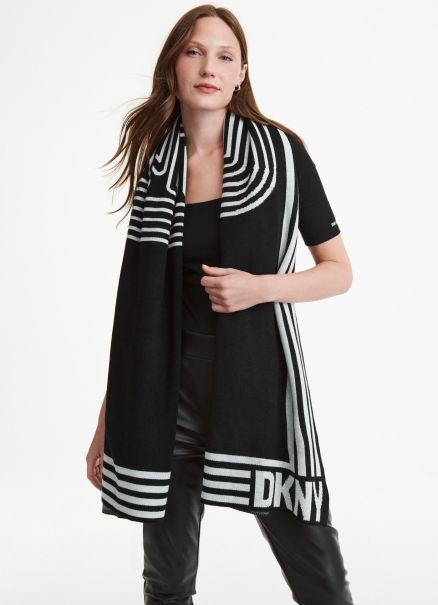 Women Dkny Cold Weather Black Luxe Logo Scarf