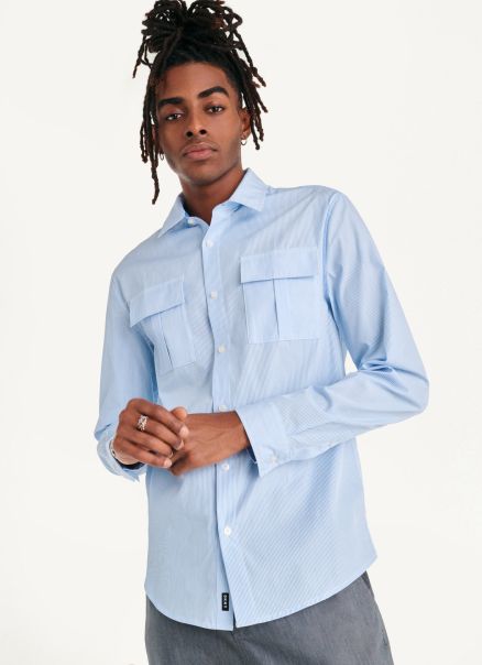 Blue Combo Men Dkny Shirts Colorblocked Stripe Woven Shirt