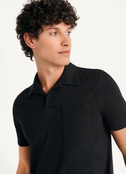 Men Black Shirts Cotton Slub Jersey Single Breast Polo Dkny