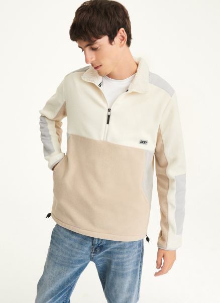 Dkny Sweaters & Sweatshirts Men Ivory Combo Long Sleeve Half Zip Polar Fleece