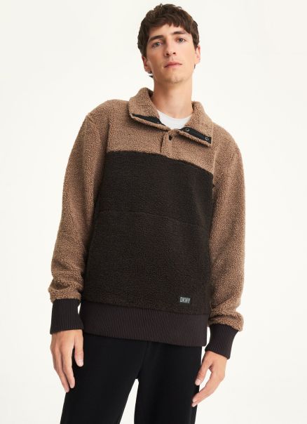 Camel/Black Sherpa Pullover Sweaters & Sweatshirts Men Dkny