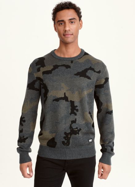 Men Dkny Grey Combo Sweaters & Sweatshirts Camo Crew