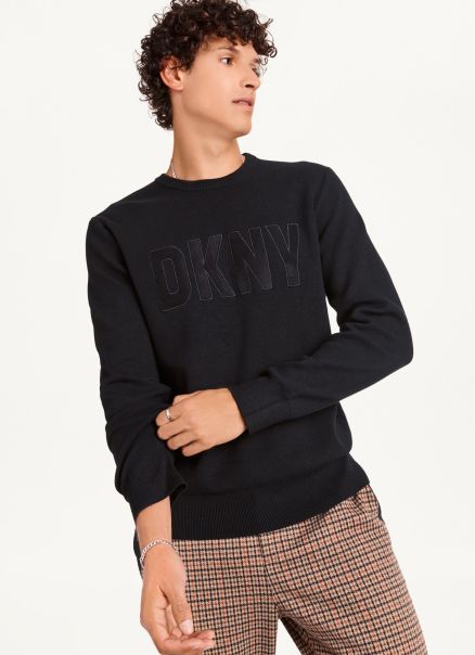 Sweaters & Sweatshirts Dkny Men Faux Leather Applique Crew Black