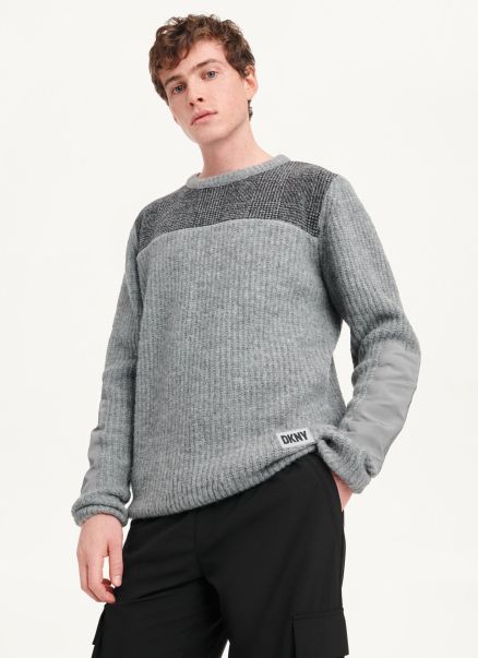 Heather Grey Dkny Sweaters & Sweatshirts Plaid Panel Rib Sweater Men
