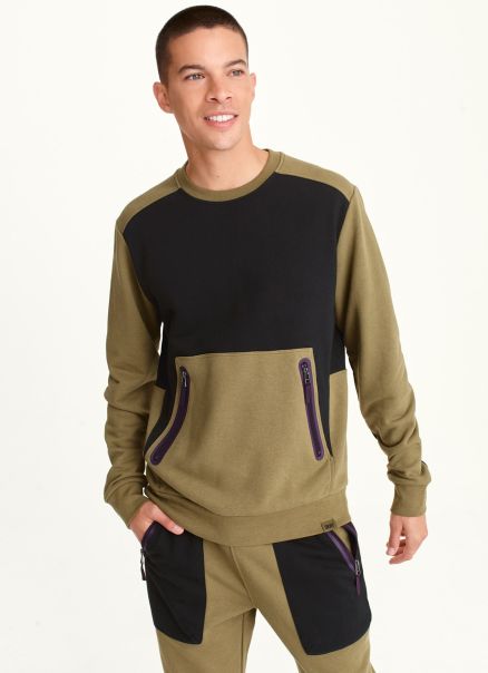 Men Long Sleeve Color Block Crew Neck Dkny Stone Sweaters & Sweatshirts