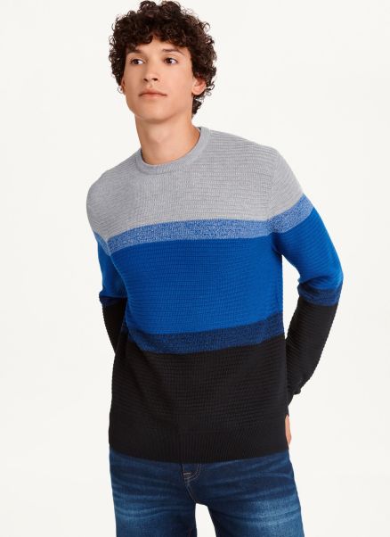 Dkny Men Sweaters & Sweatshirts Cobalt Marled Stripe Crewneck
