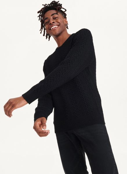 Black Men Diagonal Cable Crew Sweaters & Sweatshirts Dkny