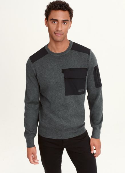 Long Sleeve Crewneck Military Pocket Sweater Black Sweaters & Sweatshirts Men Dkny