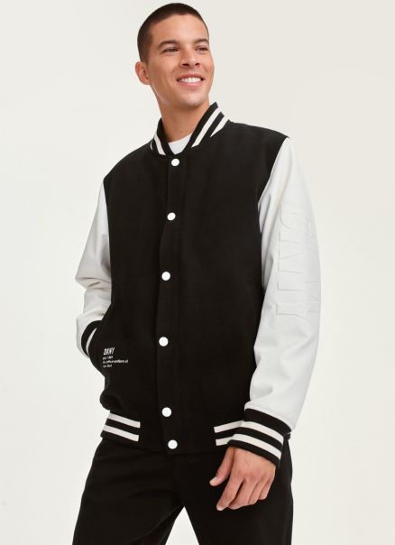 Black/White Outerwear & Jackets Men Dkny Classic Varsity Jacket