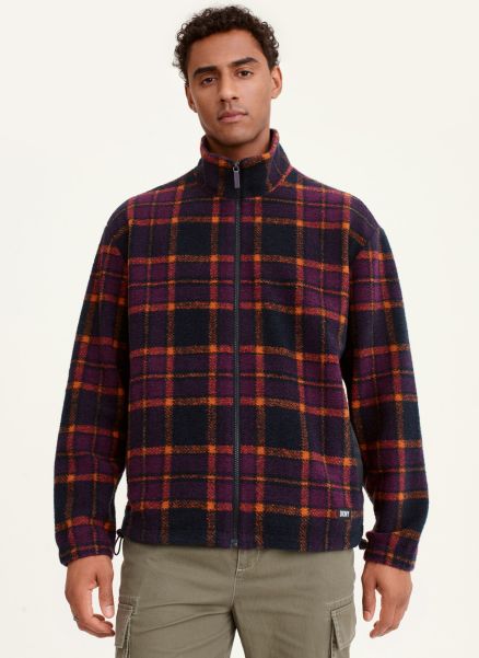 Men Dkny Purple Outerwear & Jackets Plaid Sherpa Jacket