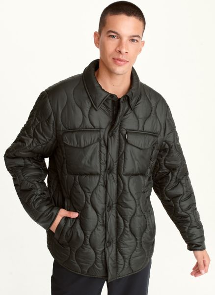 Dkny Men Olive Outerwear & Jackets Round Quilted Shirt Jacket