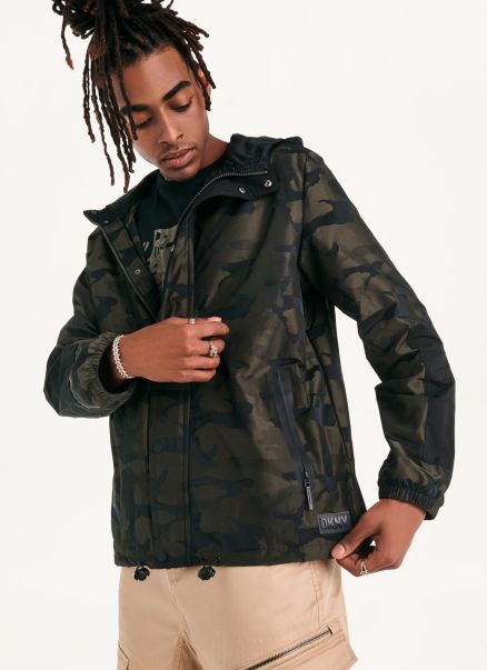 Outerwear & Jackets Dkny Camo Hooded Jacket Men Olive