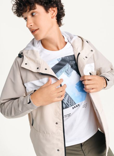 Nylon Zip Front Hooded Jacket Khaki Men Outerwear & Jackets Dkny