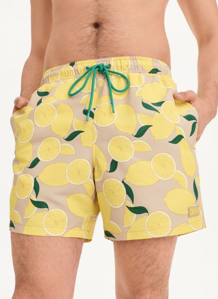 Jeans, Pants & Shorts Dkny Men Lemon Lemon Print Swim Shorts