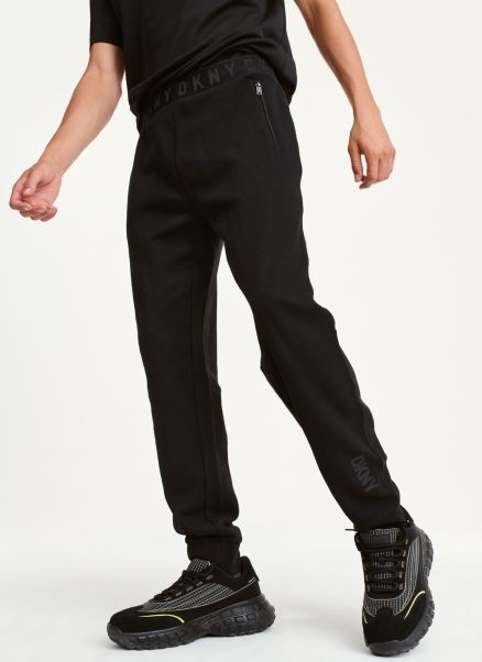 Black Fleece Pant Logo Waistband Men Dkny Jeans, Pants & Shorts