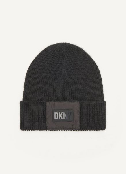 Mixed Media Rib Hat Black Dkny Cold Weather Men